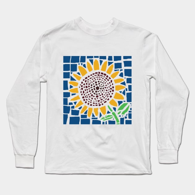 Mosaic Sun Flower Long Sleeve T-Shirt by ellenhenryart